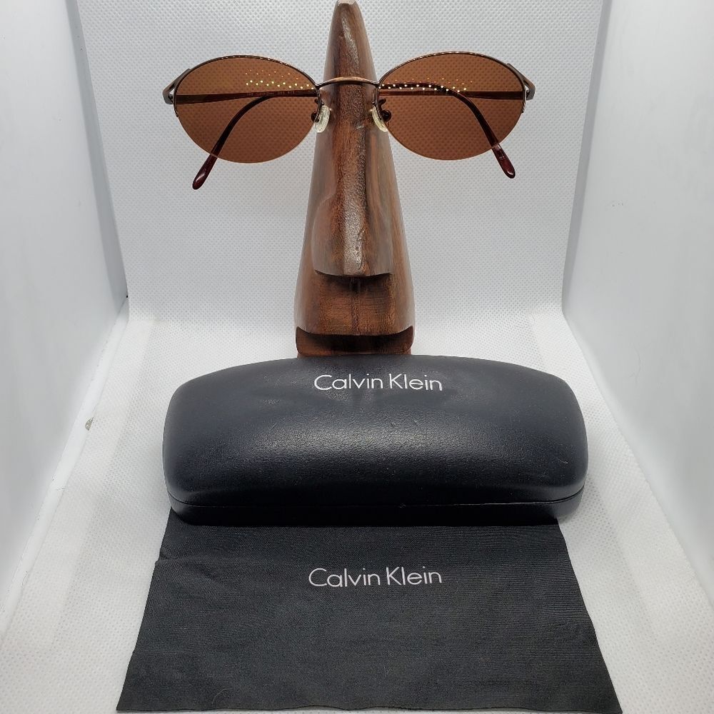 Calvin Klein Brown Prescription Sunglasses Frames, Case, & Cleaning Cloth